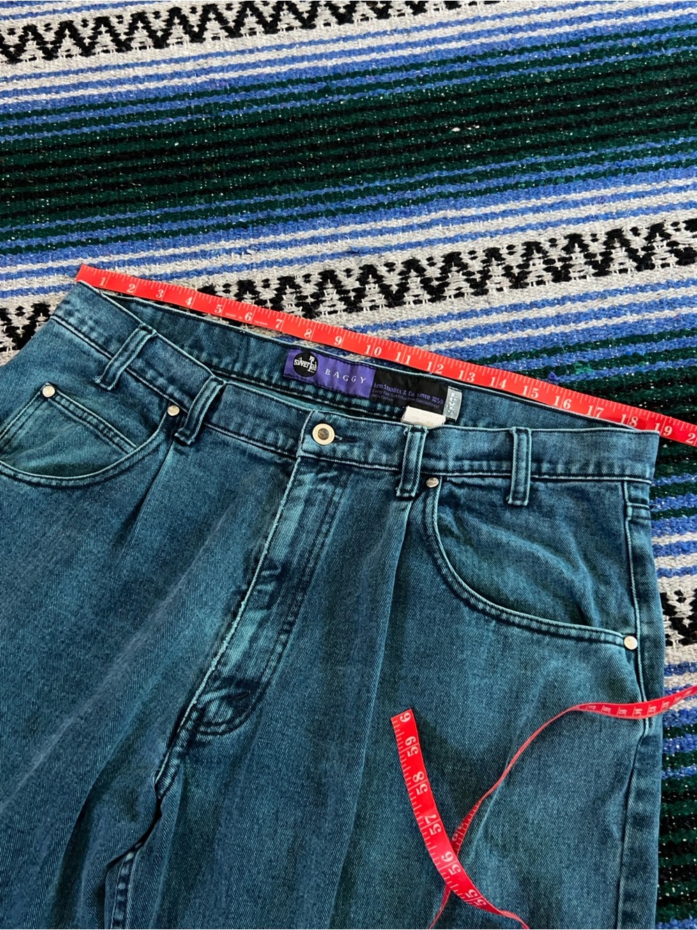 Vintage 90s Silver Tab Levi's Baggy Denim Jeans Teal Blue Purple tag 38 x 30 - Picture 15 of 15
